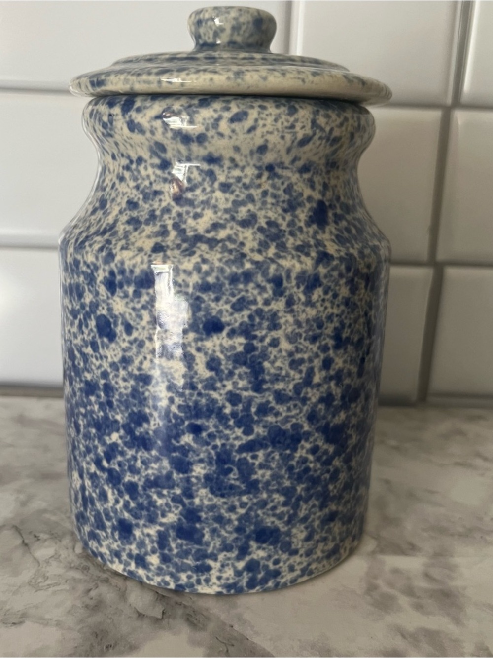 Blue Spongeware Canister Jar with Lid | Cobalt Spatterware Pottery